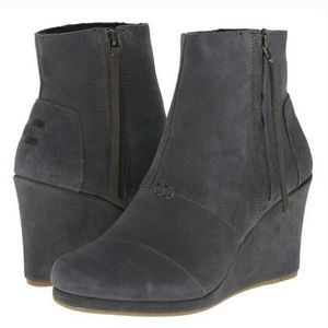 TOMS Gray Suede Desert High Wedge Booties